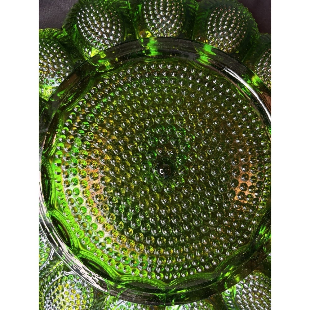 Vintage Indiana Glass Deviled Egg Plate Carnival Hobnail Lime Green 11" 1960s - Picture 13 of 16